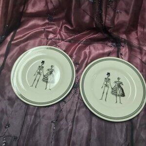 Set of 2 Luncheon Plates Halloween Gothic Skeleton couple
